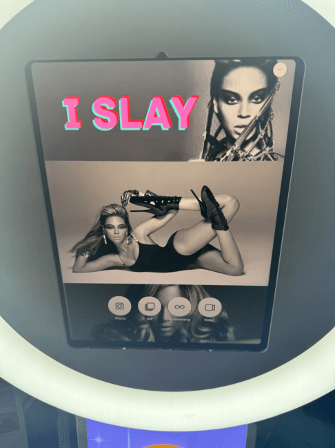 Custom photo booth screen overlay at an event